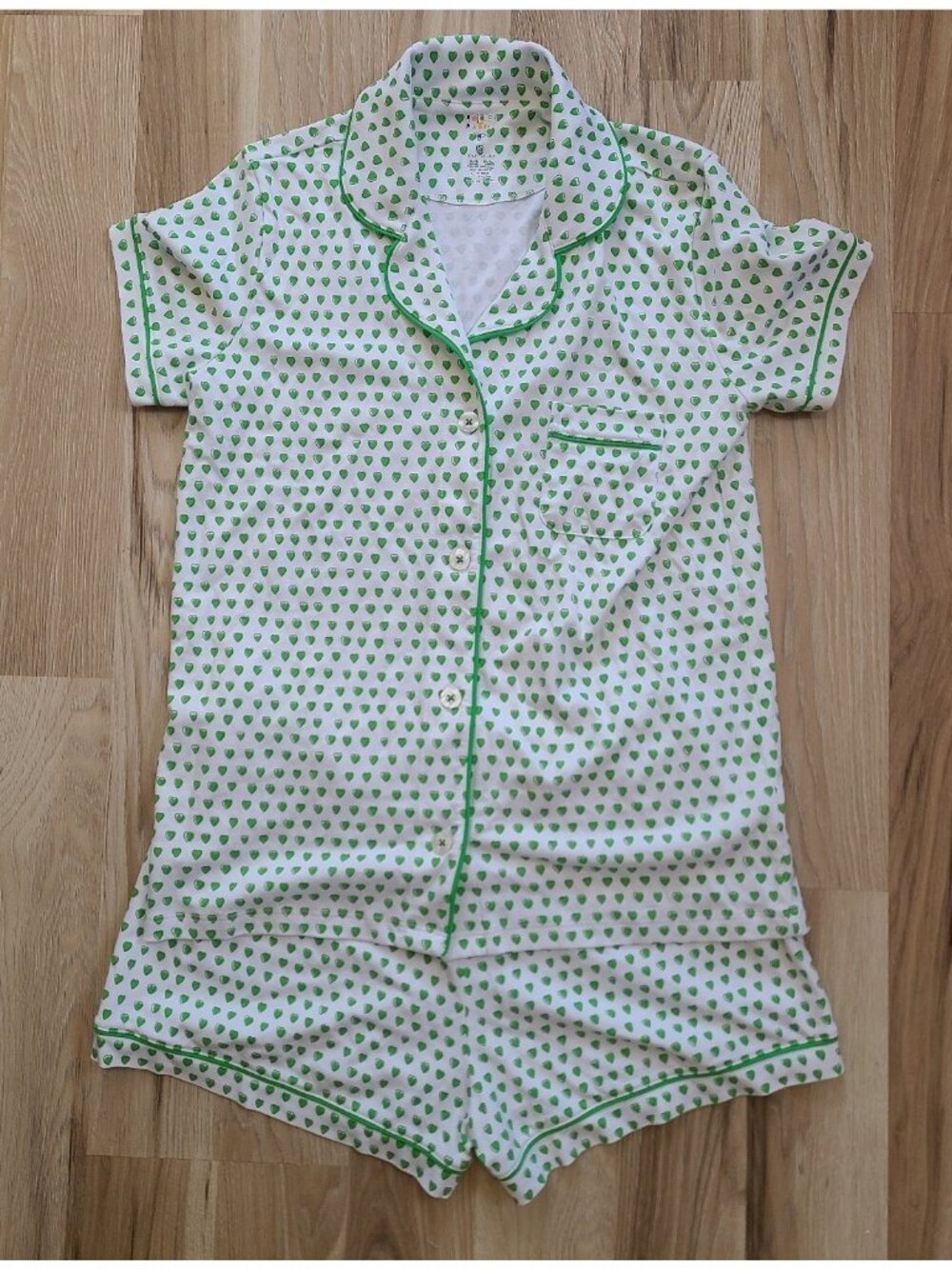 NWOT Roller Rabbit Green Hearts Pima Cotton Pajama Set Short Sleeve Shorts S